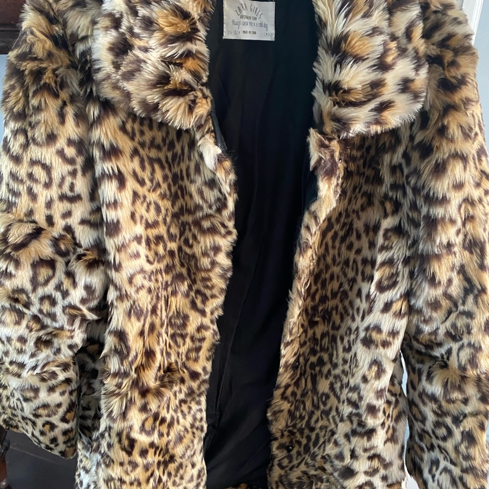 Zara Girls faux leopard coat